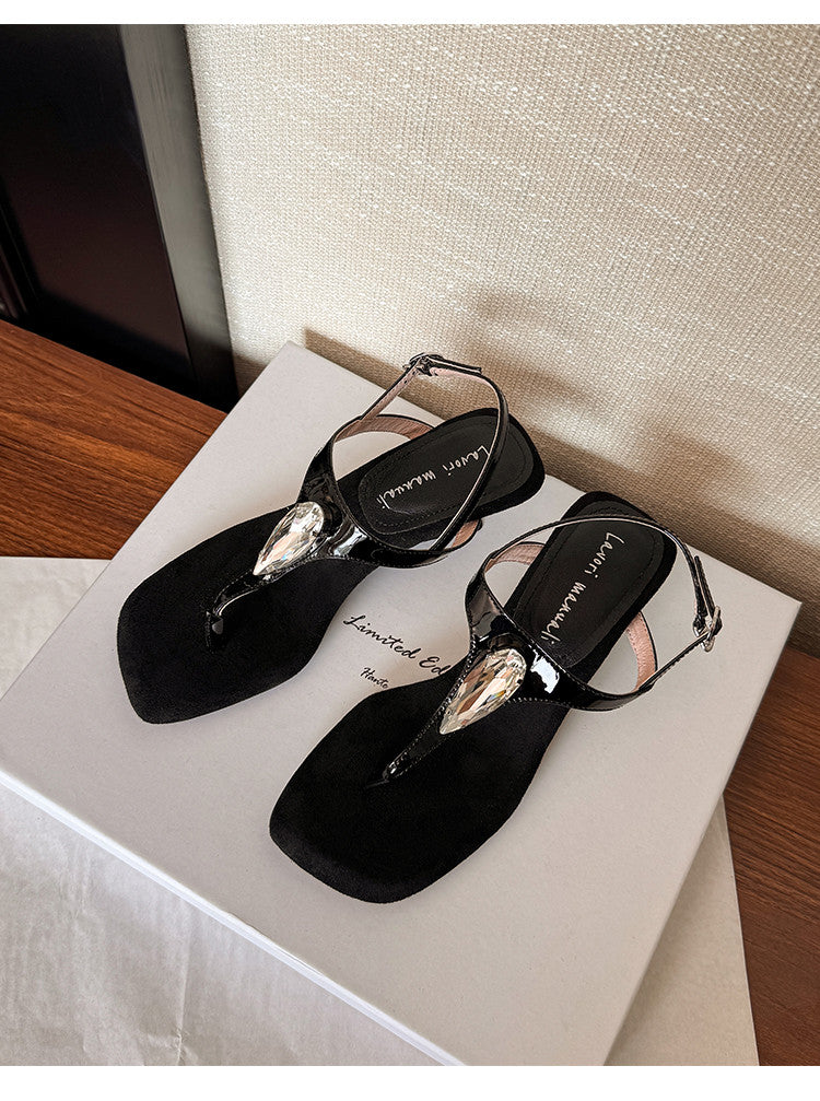 Karin Luna Bestseller Element Square Toe Irregular Heel Super Stable Toe Clip Sandals