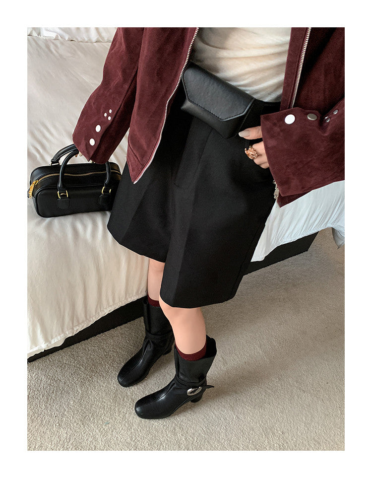 Karin Luna In Stock Spot Goods  Belt Buckle High Heel Large Tube Small Short Boots