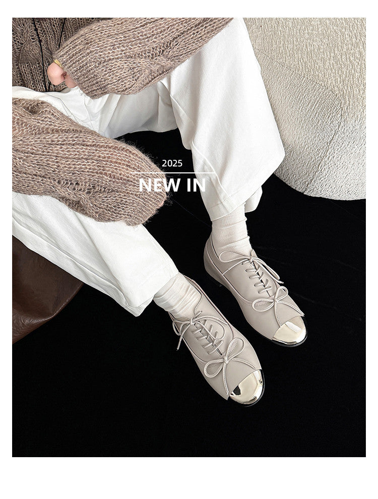 Karin Luna In Stock Spot Goods  Casual Lace-Up Metal Toe Bow Deep Mouth Single Shoes