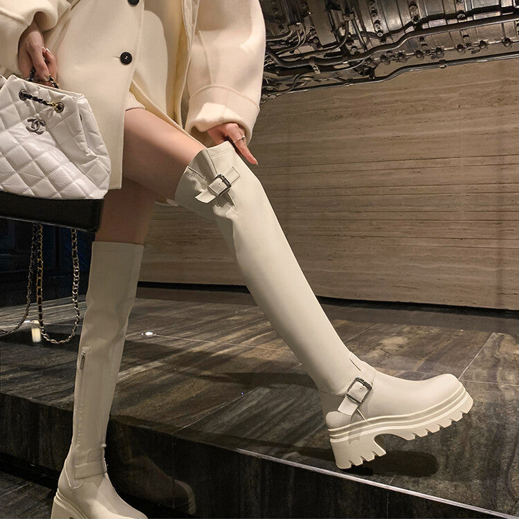Karin Luna In Stock   Thick Sole Round Toe Basic Versatile Casual Long Boots