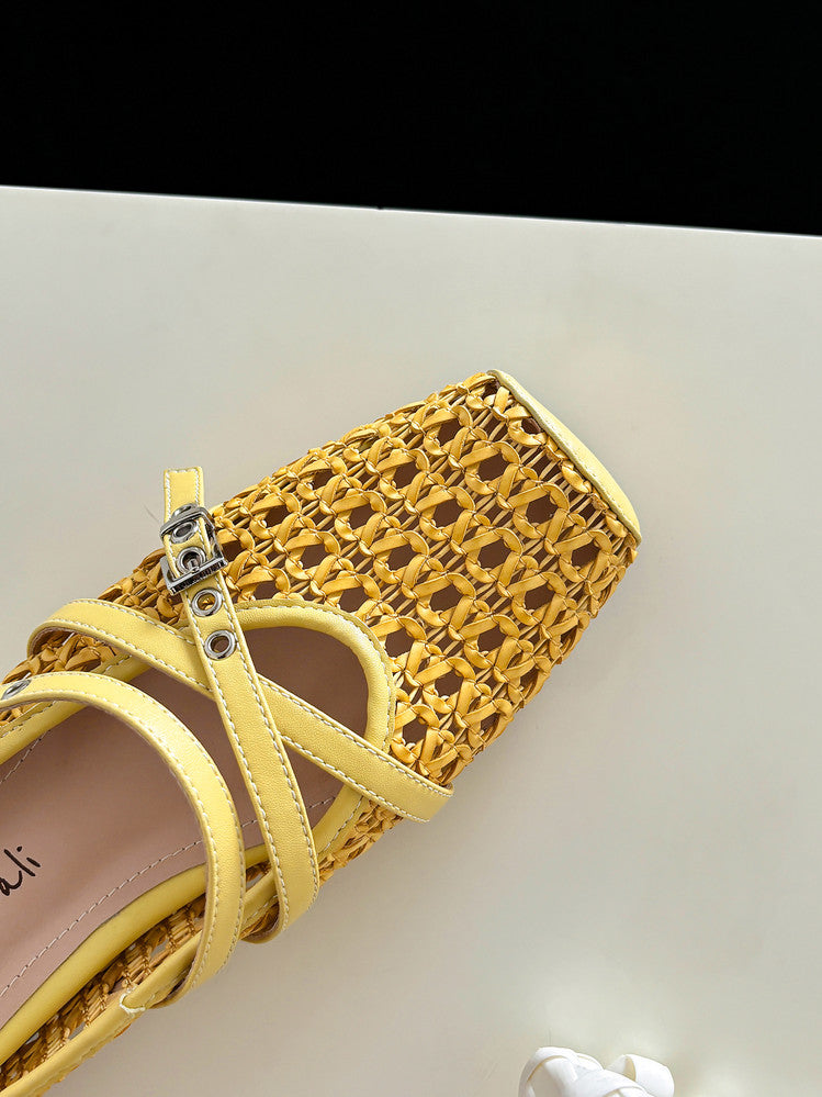Karin Luna In Stock Spot Goods  Hot-Selling Square-Toe Woven Pig Nose Closed-Toe Slippers