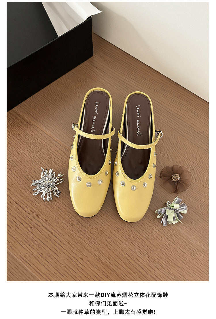 Karin Luna In Stock Spot Goods  Full-grain leather inside and out  Ultra Exquisite Round Toe Hidden Heel Closed-Toe Slippers