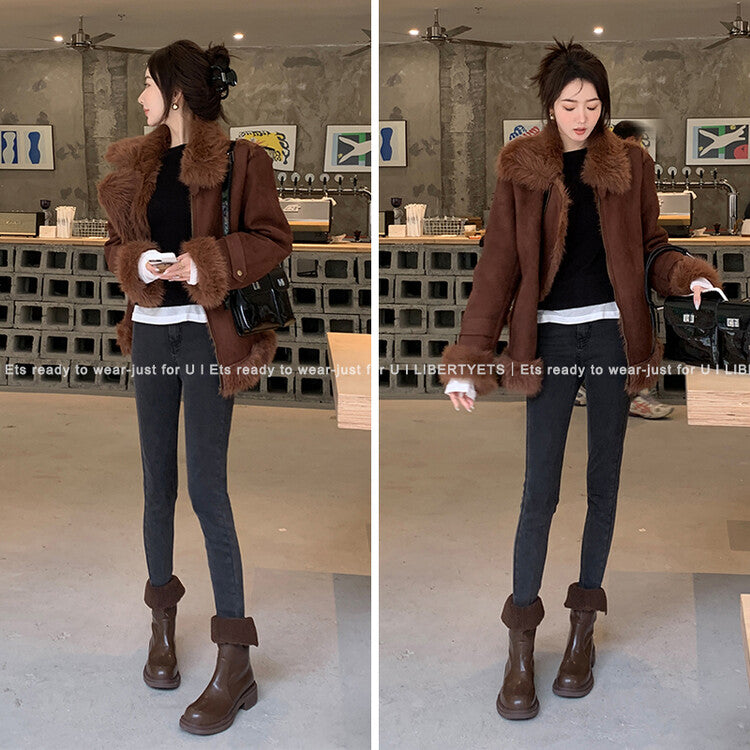 Karin Luna Classic Basic Style   Convertible Foldable Hidden Buckle Snow Fur Shoes Full cowhide Basic Flat Short Boots