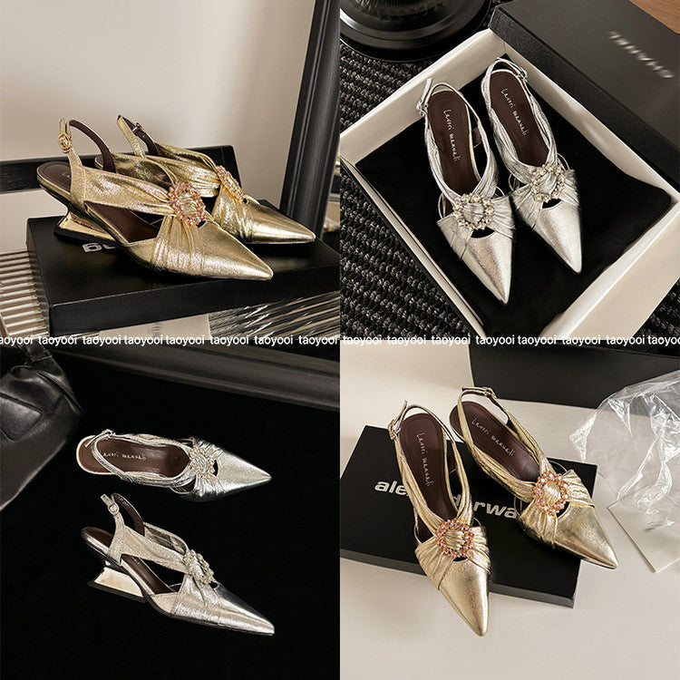 Karin Luna Bestseller Popular  Pointed Toe Irregular Heel Elegant Rhinestone Closed-Toe Sandals