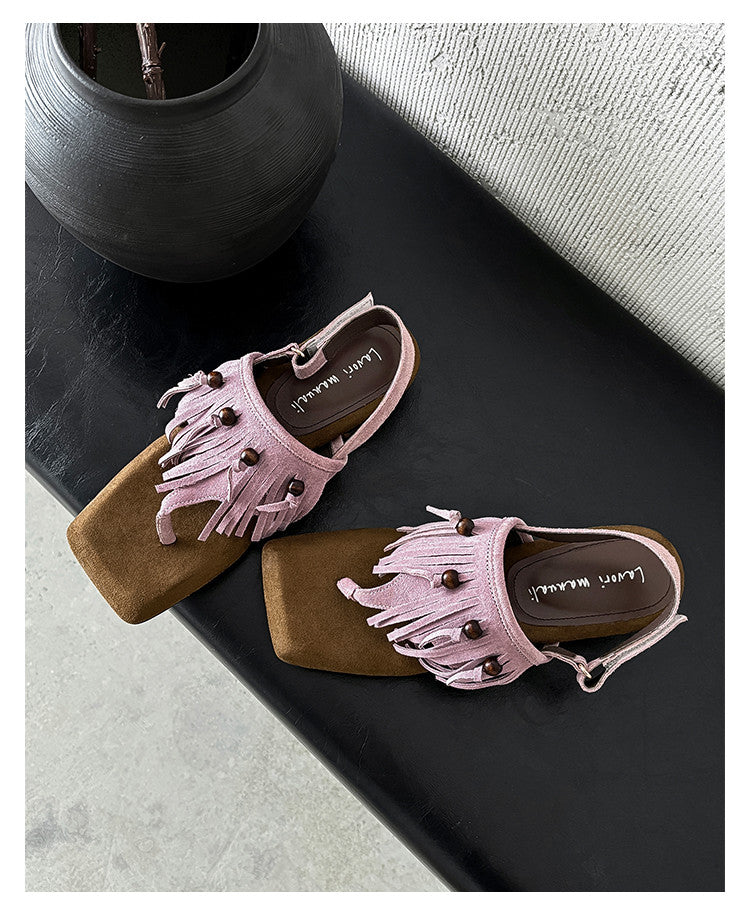 Karin Luna  Tassel Series~Spot Goods  In-stock Clip-toe Square Toe Sandals