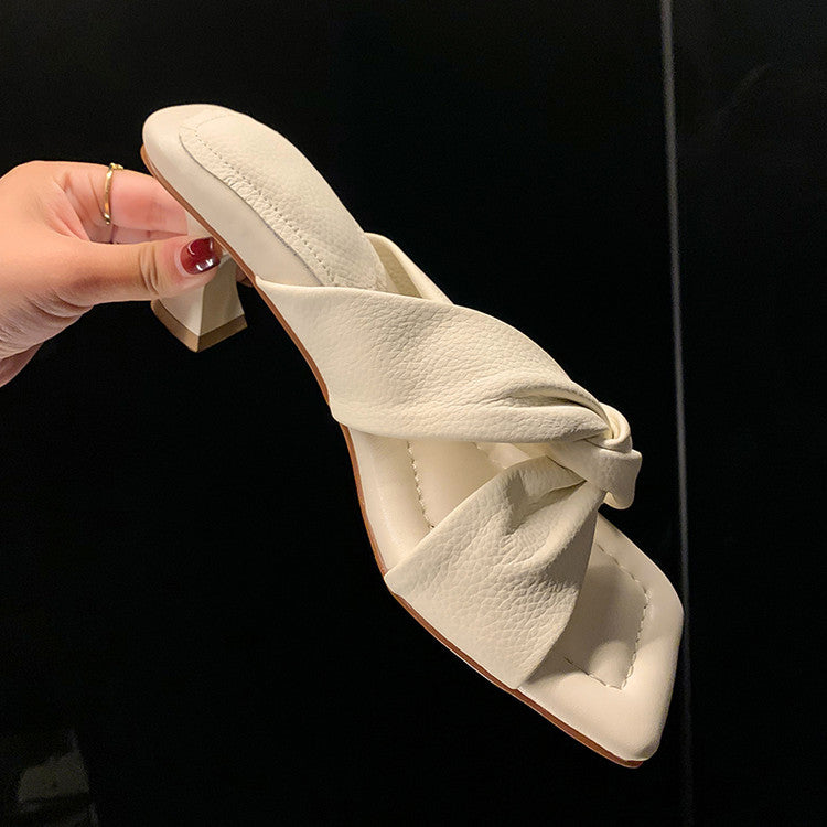 Karin Luna In Stock In Stock  Comfortable Cross Strap  Airy High Heel Square Toe Slippers