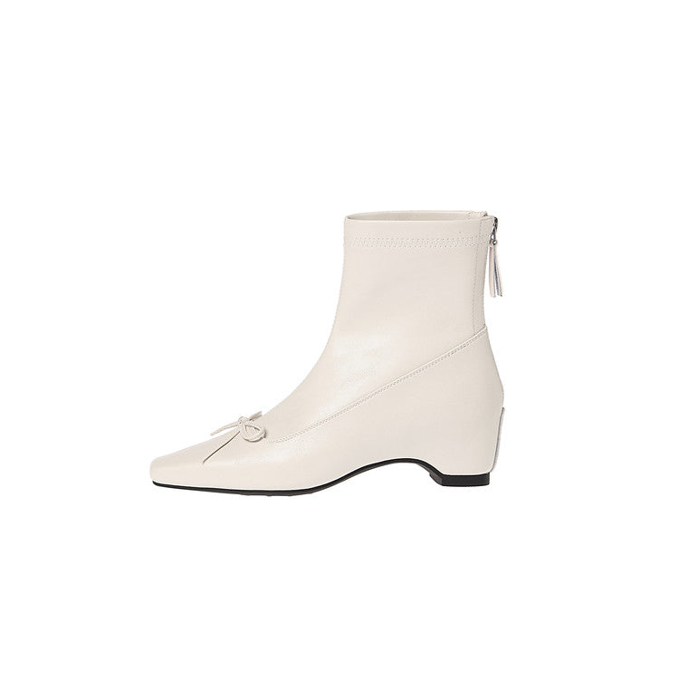 Karin Luna French Style Square Toe Bowknot Hidden Wedge Slim Boots