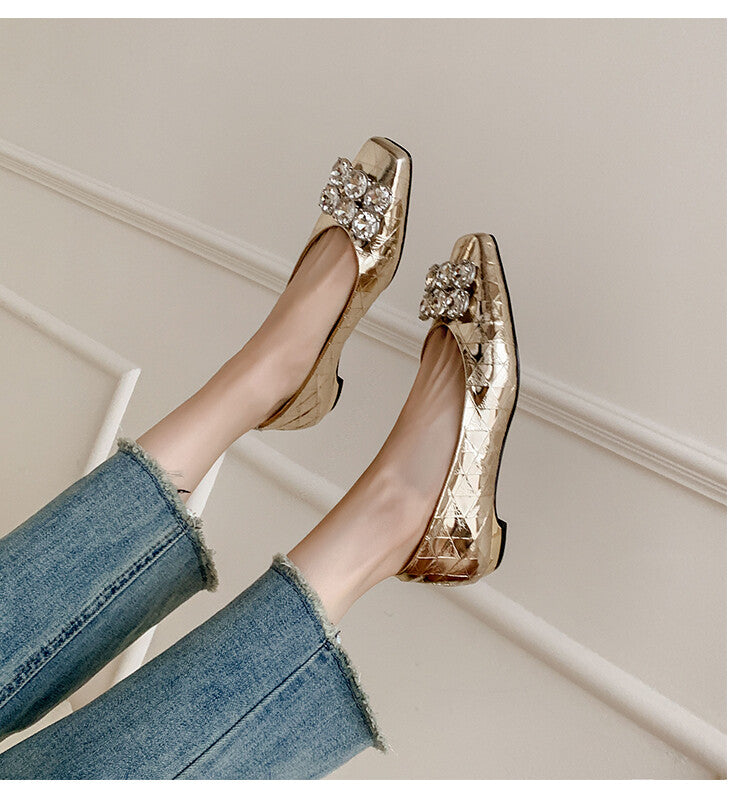 Karin Luna High Quality Low Price ！Hot-selling Fasteners Full leather inside and out Trendy Plaid Fabric Super Beautiful Flat Cowhide Shoes