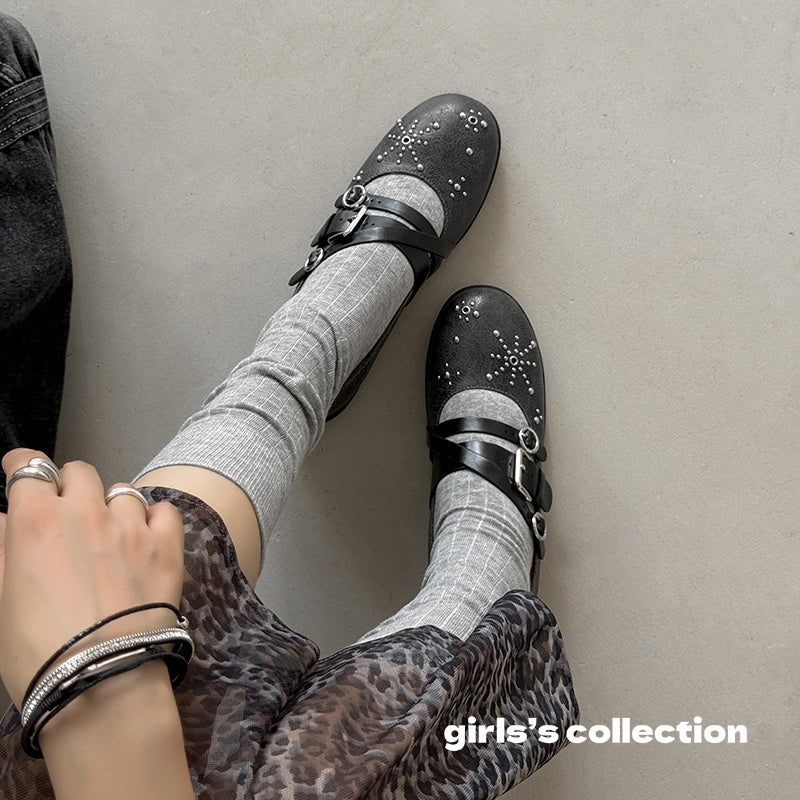 Karin Luna In Stock Spot Goods Studded Rivet Hidden Wedge Mary Jane Shoes