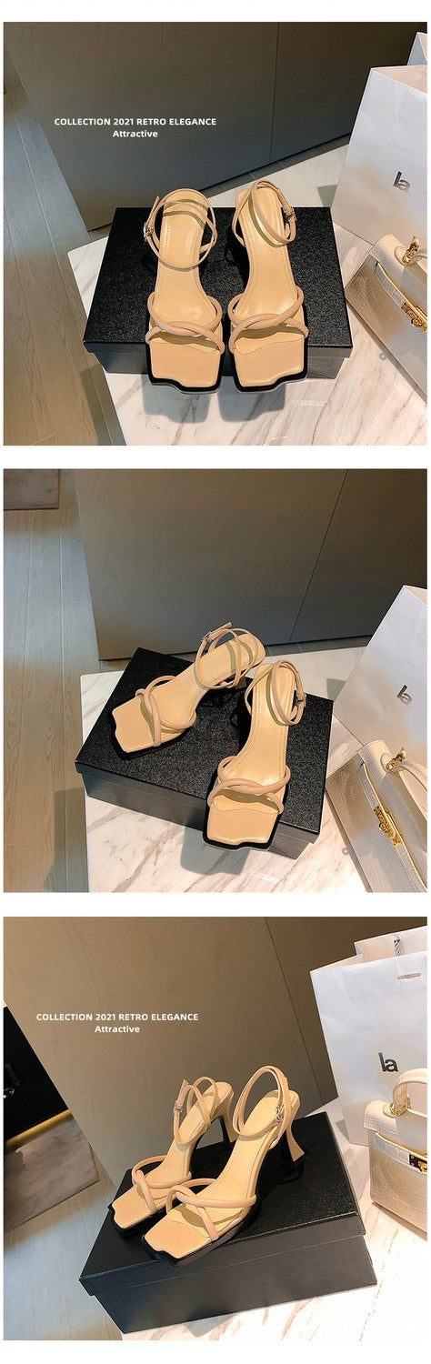 Karin Luna Classic Style  In stock  Basic Versatile Cross Strap High Heel Sandals