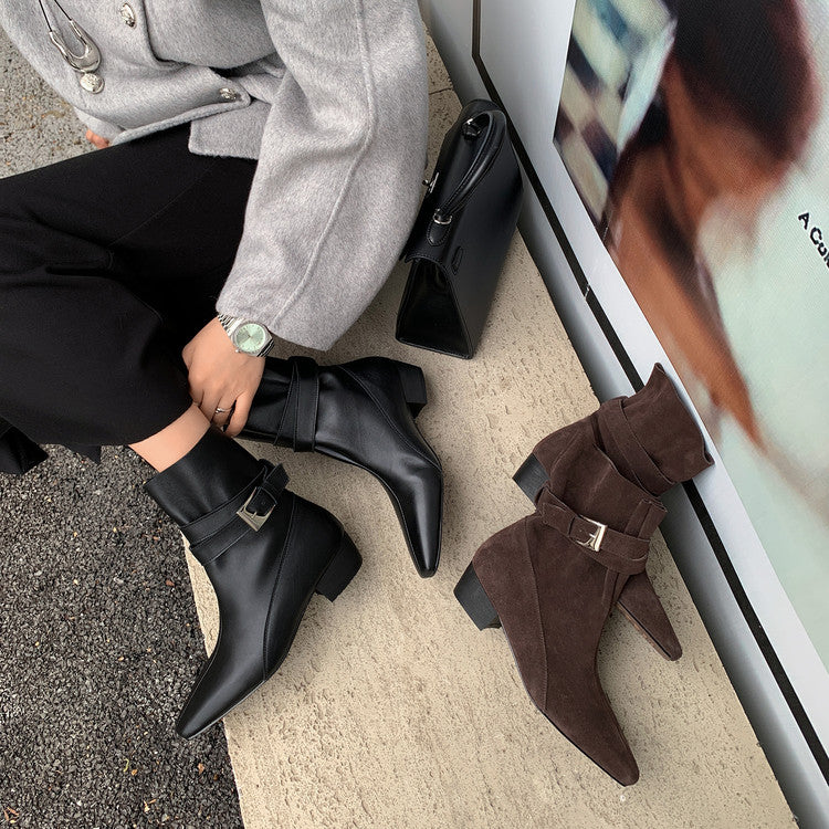 Karin Luna In Stock In Stock Hot-Selling Basic Old Money Style Retro Belt Buckle Short Boots