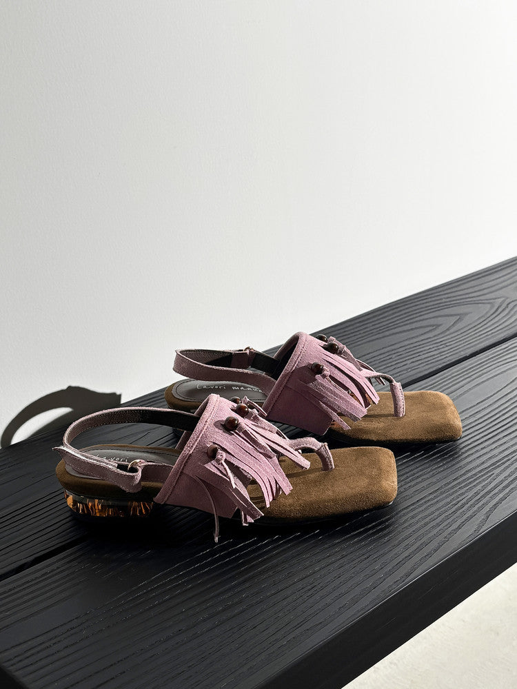 Karin Luna  Tassel Series~Spot Goods  In-stock Clip-toe Square Toe Sandals
