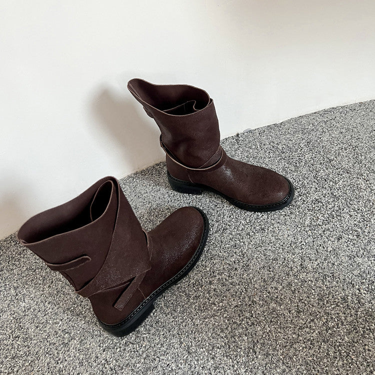 Karin Luna In Stock Spot Goods  Super textured Lazy Style Thick-Soled Ankle Boots