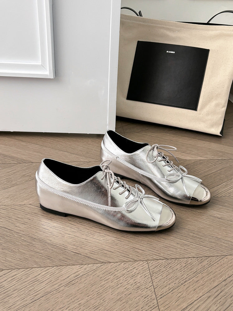 Karin Luna In Stock Spot Goods  Casual Lace-Up Metal Toe Bow Deep Mouth Single Shoes