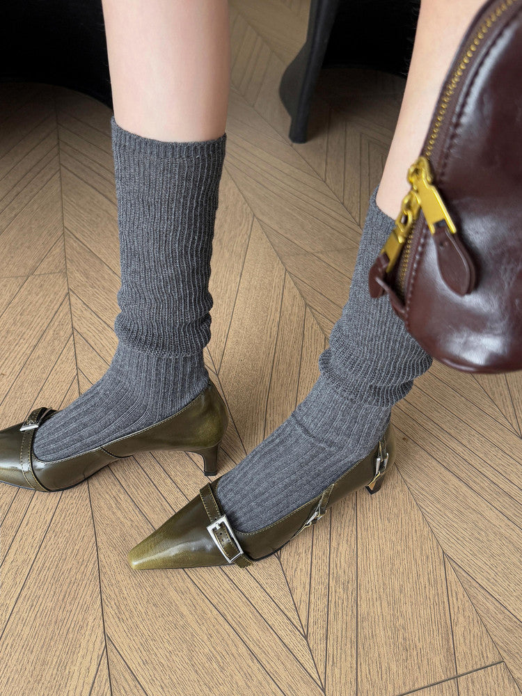 Karin Luna In Stock In Stock Retro Belt Buckle Small Square Toe Chunky Heel Single Shoes