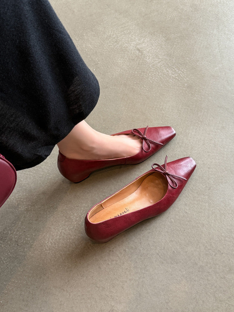 Karin Luna Full Layer Inside and Out~Basic Versatile Small Square Toe Butterfly Knot Irregular Heel Single Shoes