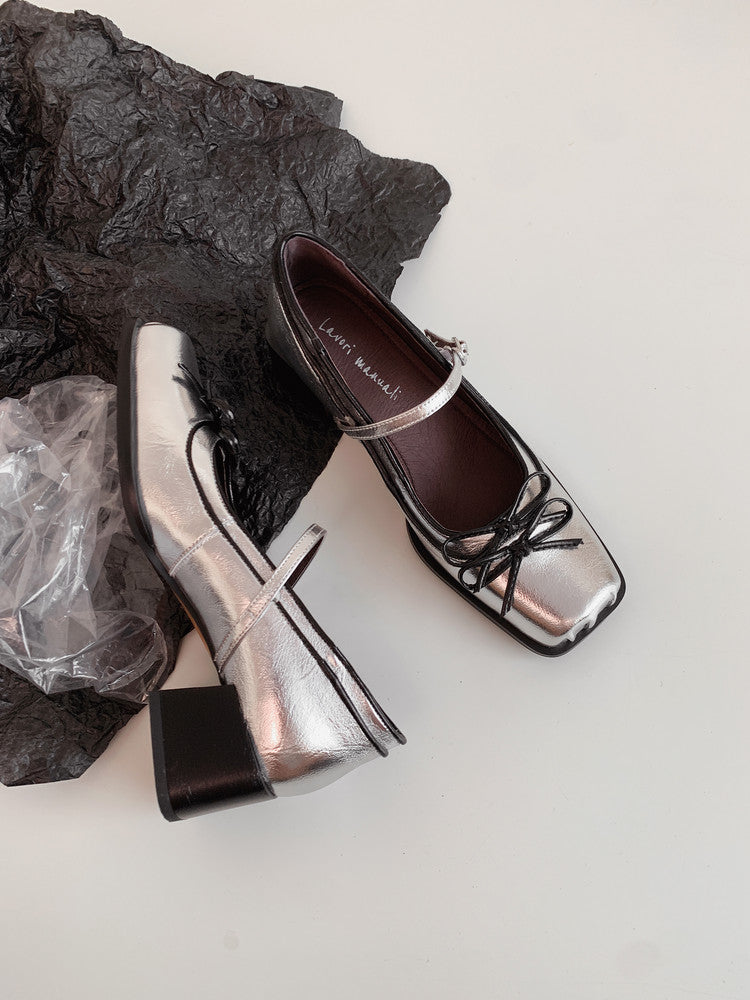 Karin Luna In Stock Spot Goods   One-strap Bowknot Square Toe Chunky Heel Mary Jane Shoes