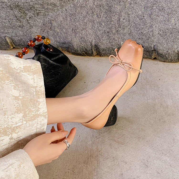 Karin Luna In Stock In Stock ~Full leather inside and out Pig Nose Bow Retro Thick Heel Mary Jane Shoes