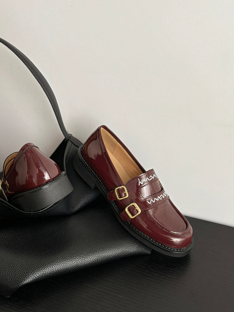 Karin Luna In Stock Spot Goods  Retro Style Slip-On Metal Buckle Loafers