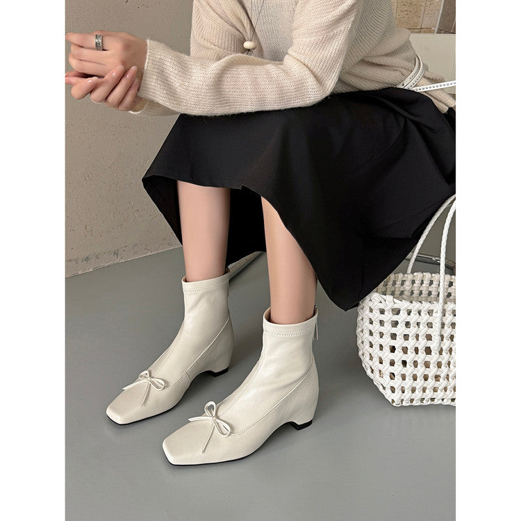 Karin Luna French Style Square Toe Bowknot Hidden Wedge Slim Boots
