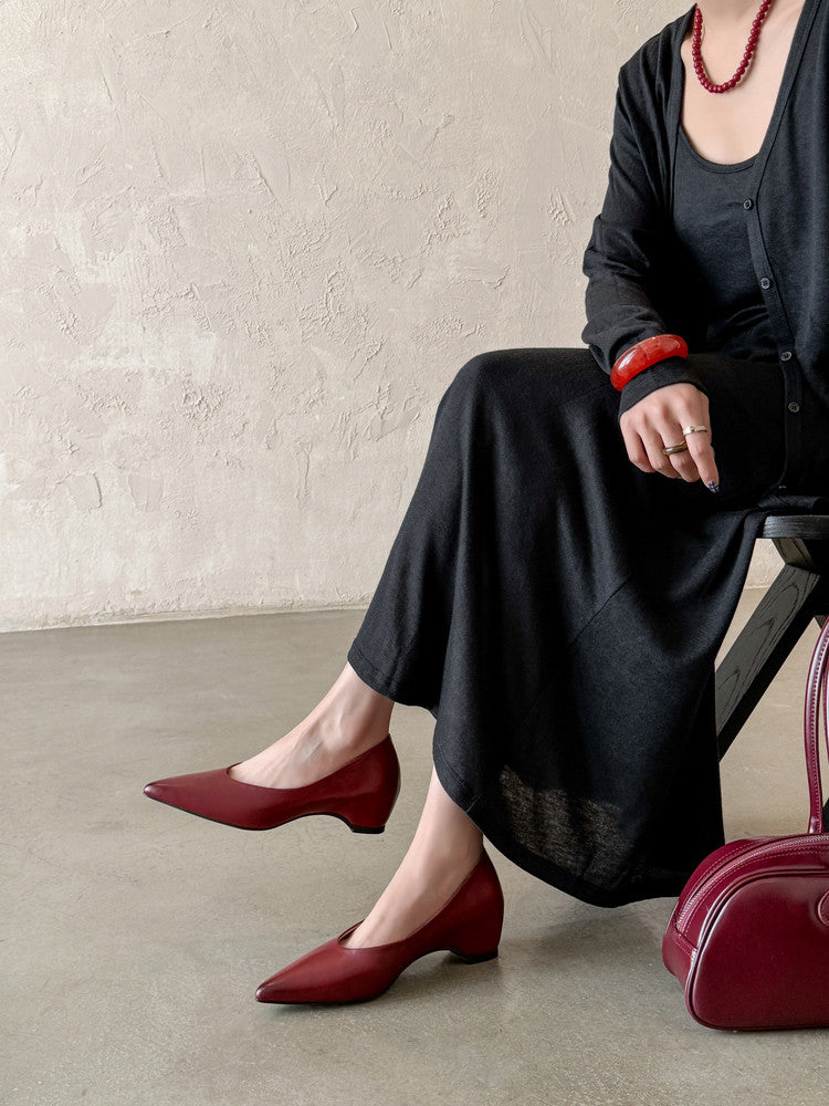 Karin Luna Full Layer Inside and Out~Basic Versatile Retro French Pointed Toe Irregular Heel Single Shoes