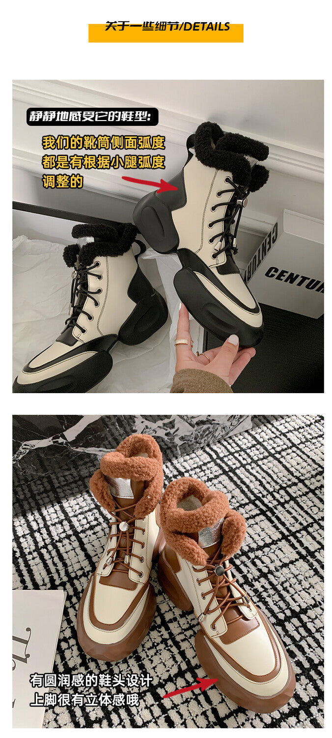 Karin Luna In Stock  Spot Goods  Hot-selling Sports Thick Sole Thickened Fur Snow Boots Full cowhide