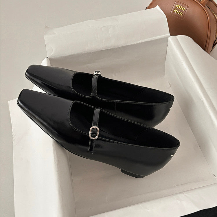 Karin Luna In Stock Spot Goods  Elegant Square-Toe One-Strap Height-Increasing Flats