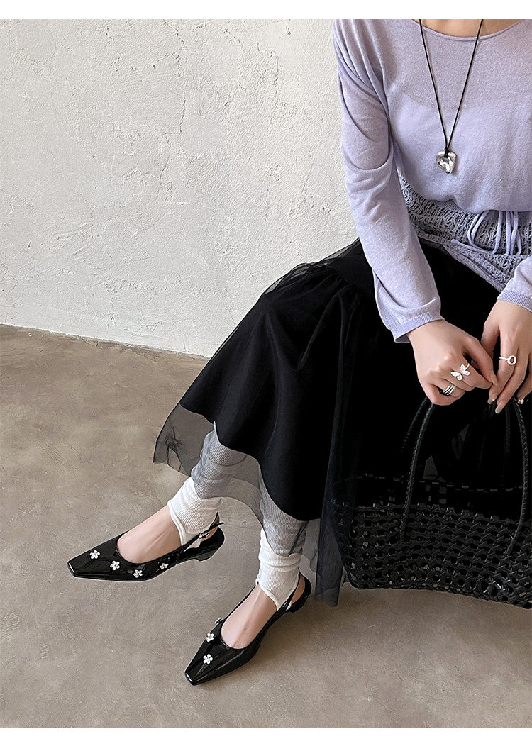 Karin Luna In Stock  Spot Goods  Rhinestone Small Square Toe Closed-Toe Sandals