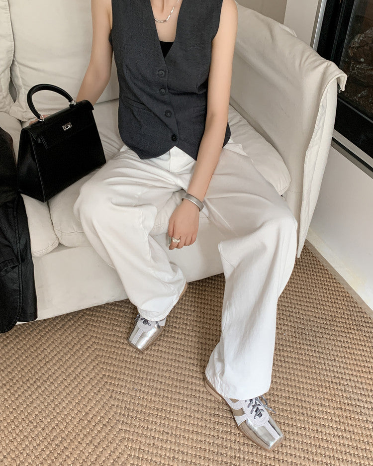 Karin Luna In Stock Spot Goods   Pig Nose Thin Strap Square Toe Patchwork Single Shoes