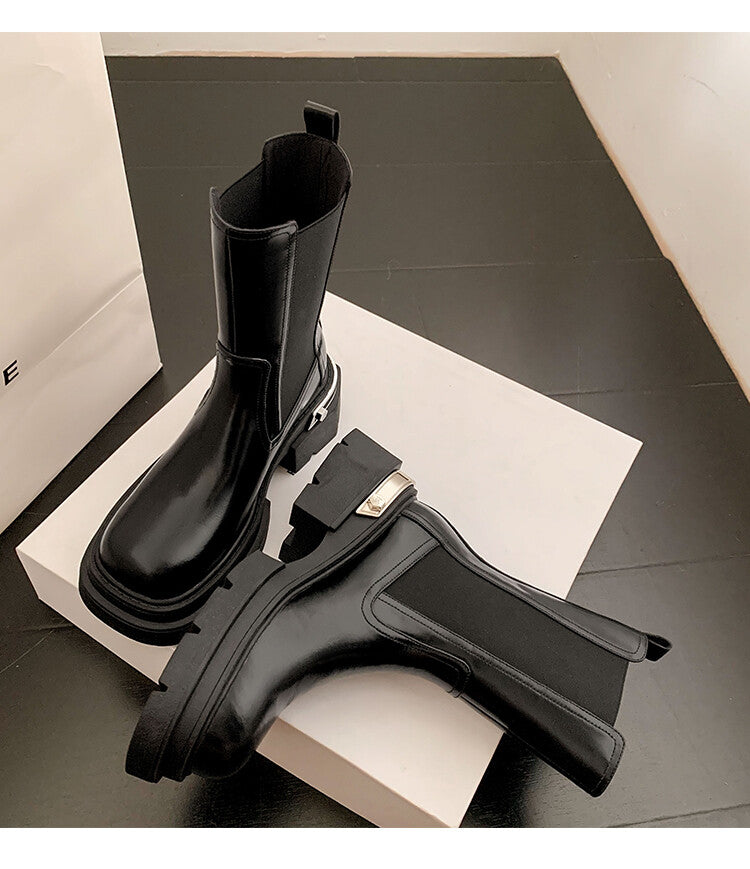 Karin Luna da Brand Series~Rear Metal Decoration Thick Sole Stretch Boots