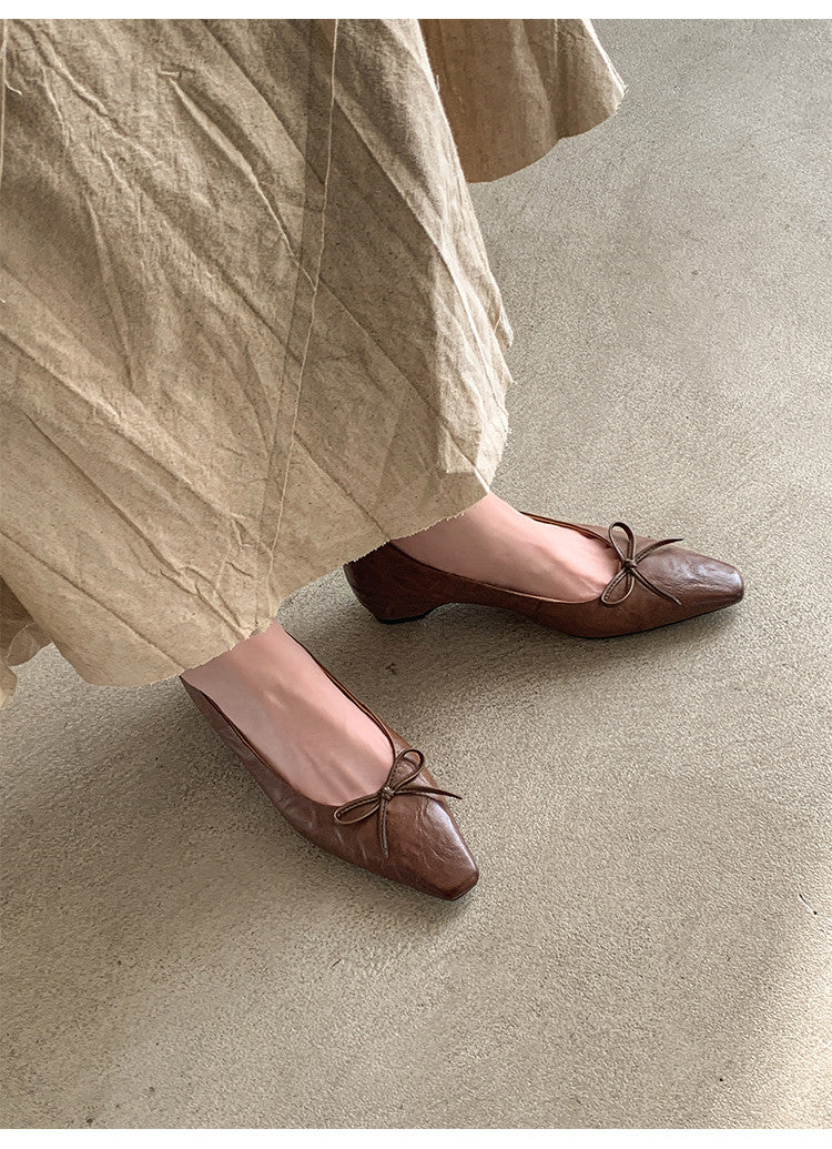 Karin Luna Full Layer Inside and Out~Basic Versatile Small Square Toe Butterfly Knot Irregular Heel Single Shoes