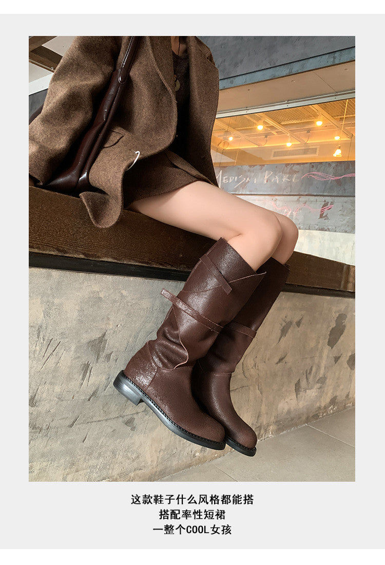 Karin Luna In Stock Spot Goods   Heavy-duty Edition Highly Consuming Material Round Toe Long Boots