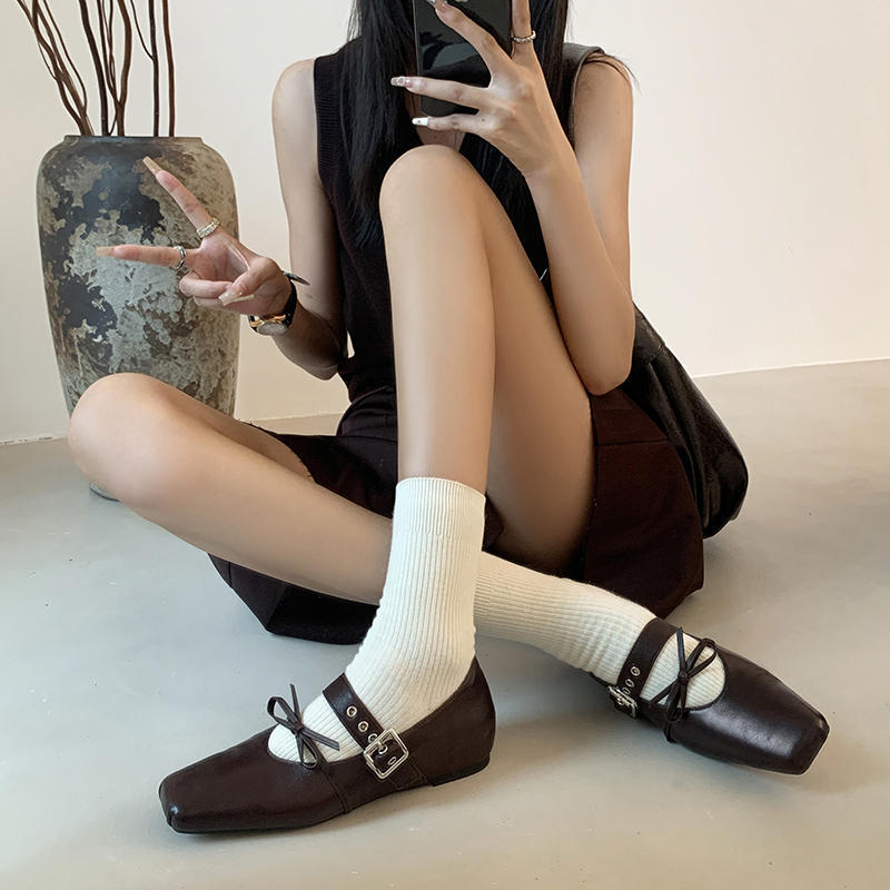 Karin Luna In Stock Spot Goods  Square Toe Internal Height Increase Detachable Bowknot