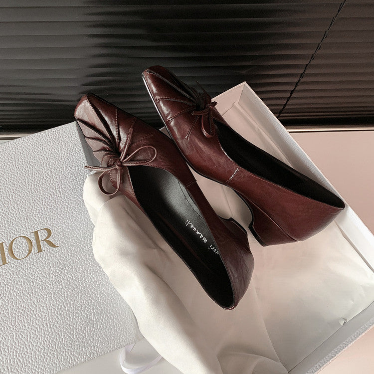 Karin Luna French Style Wrinkled Square Toe Height-Increasing Flats