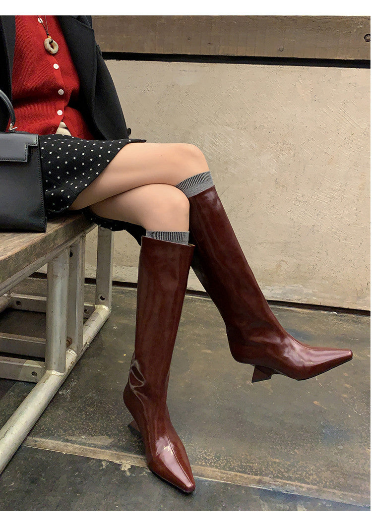 Karin Luna European and American Style Unisex Square-Toed Long Boots