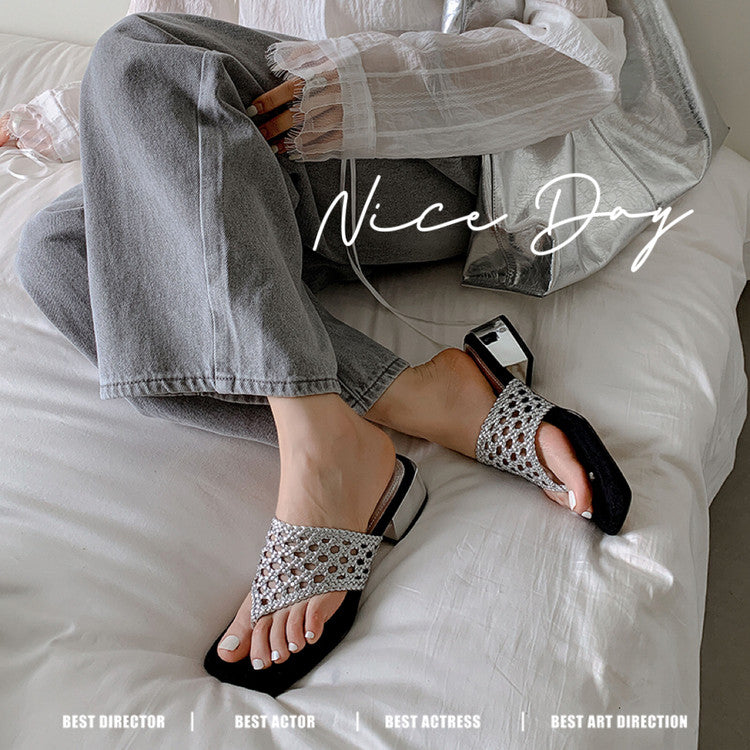 Karin Luna Hot-Selling Braided Style  In stock Toe-strap Woven Sofa Insole Slippers