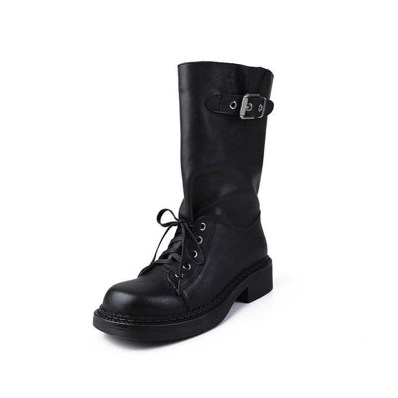 Karin Luna Bestseller Large Tube Thick Sole Martin Boots with Belt Buckle