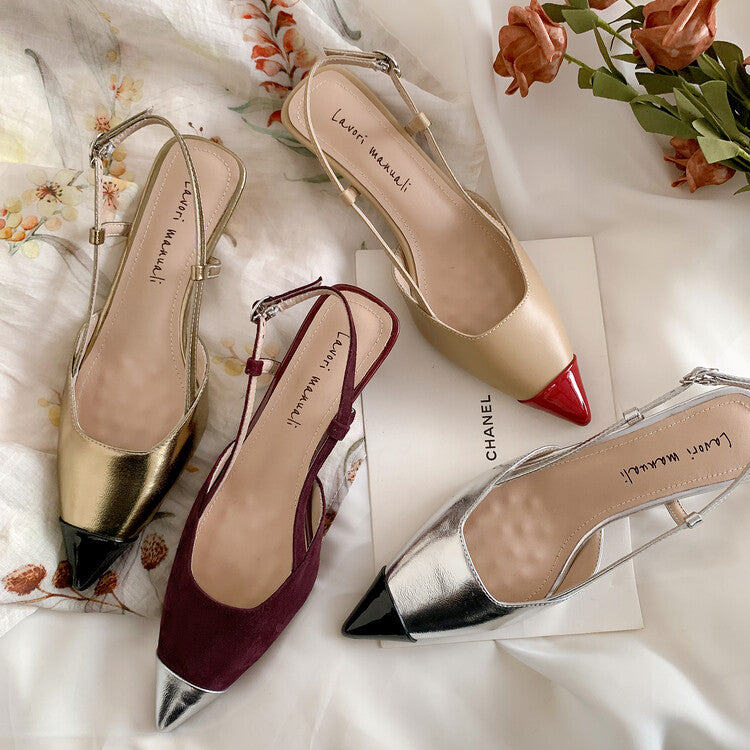 Karin Luna In Stock 24New Year's stock is now available Color Block Pointed Toe Full Leather Sandals