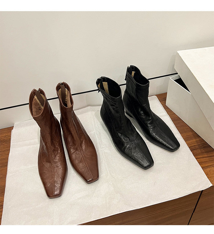 Karin Luna In Stock Spot Goods Slim Series  Hidden Wedge Small Square Toe Back Zipper Short Boots