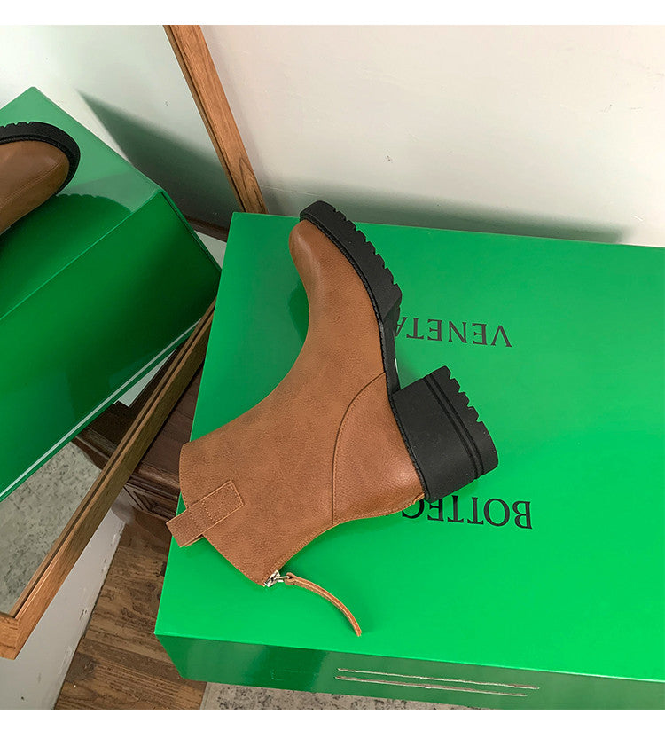 Karin Luna In Stock Versatile Round Toe Chunky Heel Ankle Boots