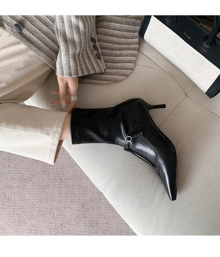 Karin Luna In Stock Spot Goods Elegant Stiletto Pointed Toe Side Zipper Short Boots