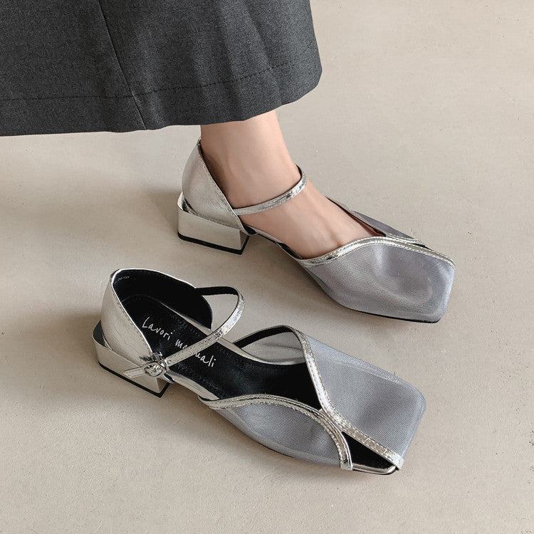 Karin Luna In Stock In Stock  Internet Celebrity Style Square Toe Mesh Chunky Heel Sandals