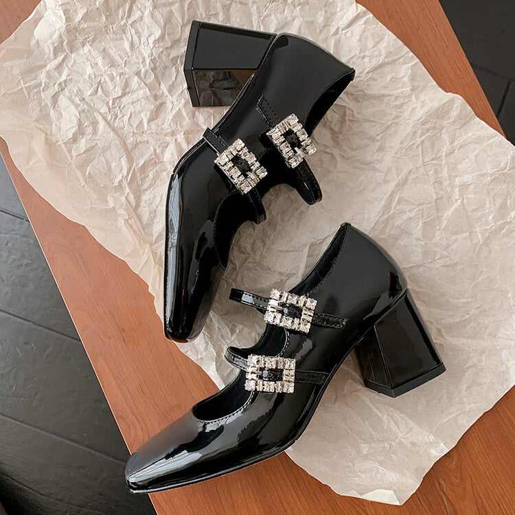 Karin Luna In Stock In stock   The heroine Ao~Square Toe High Heel One Strap Popular Rhinestone Mary Jane Shoes