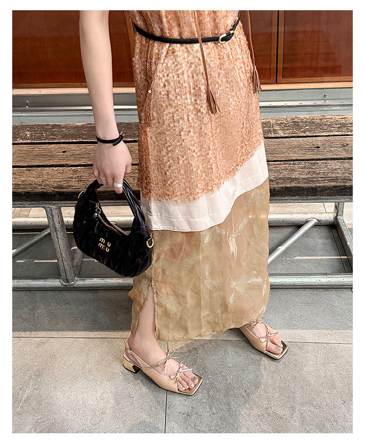 Karin Luna In Stock Spot Goods Square Toe Double Bow Thick Heel Sandals