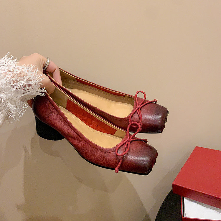Karin Luna In Stock In Stock ~Full leather inside and out Pig Nose Bow Retro Thick Heel Mary Jane Shoes
