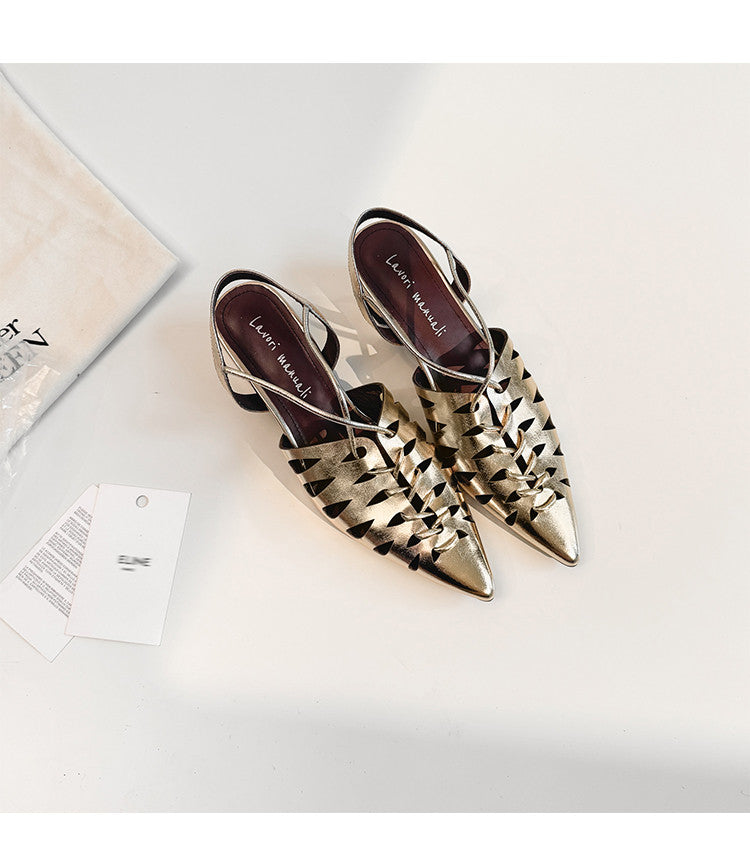 Karin Luna Braided Style ~Cross-woven Pointed Toe Closed-toe Sandals