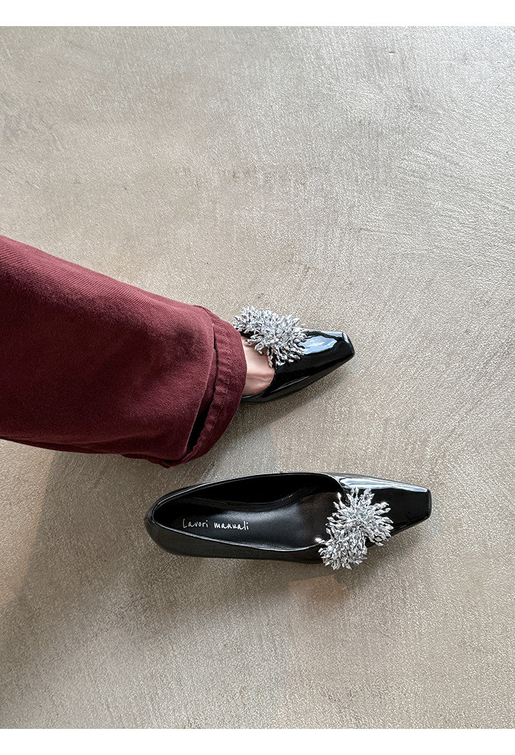 Karin Luna In Stock Spot Goods Exquisite Fireworks Buckle Small Square Toe Chunky Heel Commuter Shoes