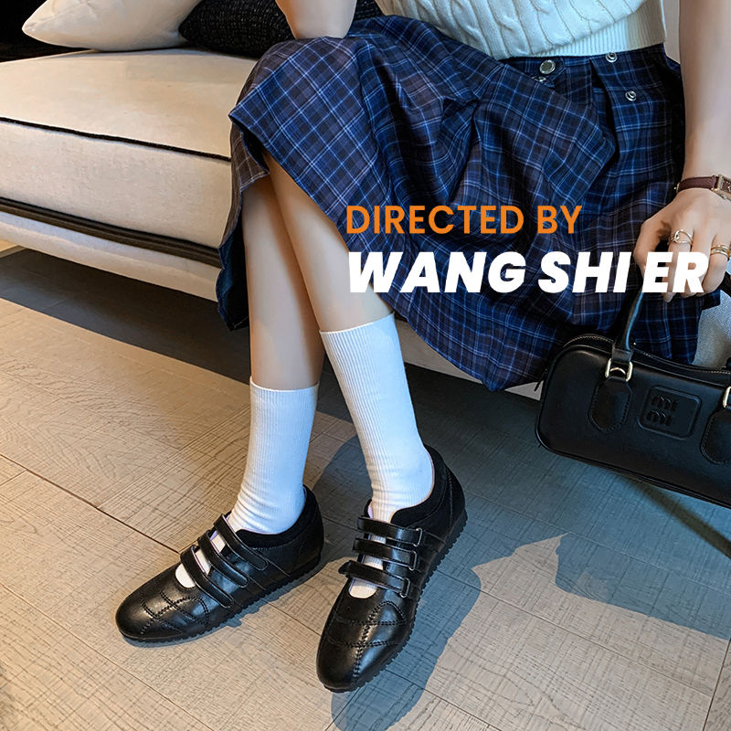 Karin Luna Casual Shoes Series~  In Stock In Stock Magic Tape Round Toe Internal Height Increase Single Strap Flats