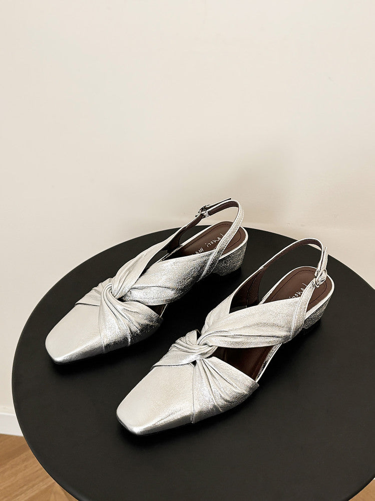 Karin Luna French Retro Wrinkled Small Square Toe Elegant Closed-Toe Sandals