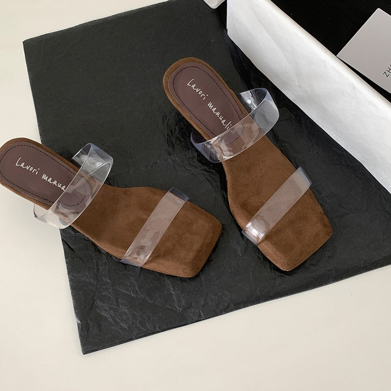 Karin Luna Hot-Selling Amber Element~Spot Goods Spot Goods Transparent tpu   Minimalist Square-Toed One-Strap Slippers